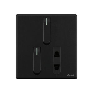AQUA NEO SUPER BLACK 2 GANG SWITCH + 1 SOCKET