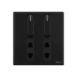 AQUA NEO SUPER BLACK 2 GANG SWITCH + 2 SOCKET