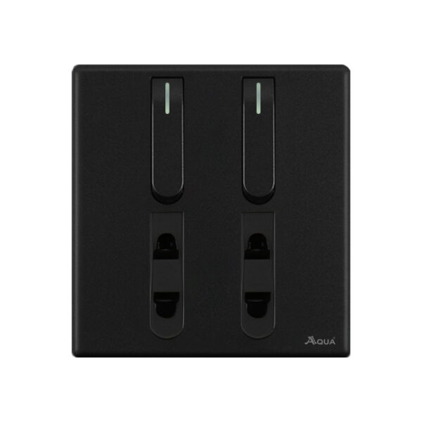 AQUA NEO SUPER BLACK 2 GANG SWITCH + 2 SOCKET