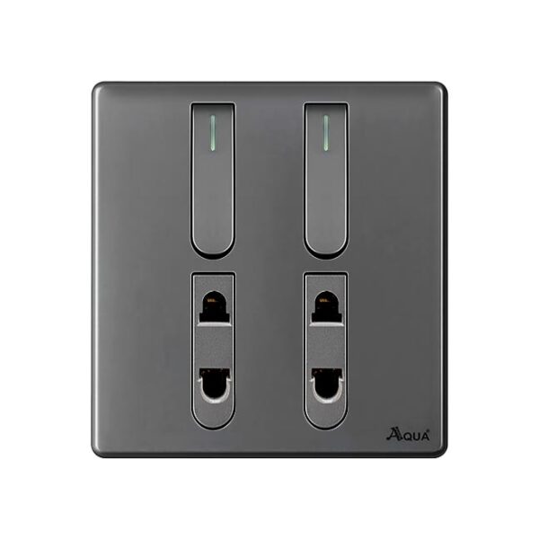 AQUA NEO SUPER GREY 2 GANG SWITCH + 2 SOCKET