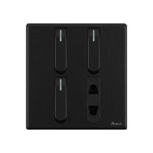 AQUA NEO SUPER BLACK 3 GANG SWITCH + 1 SOCKET