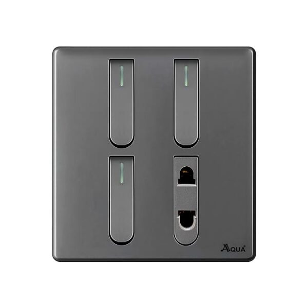 AQUA NEO SUPER GREY 3 GANG SWITCH + 1 SOCKET