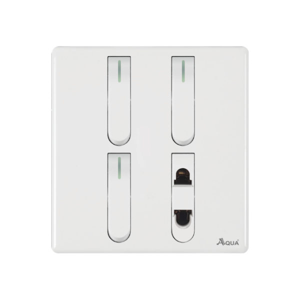 AQUA NEO SUPER WHITE 3 GANG SWITCH + 1 SOCKET