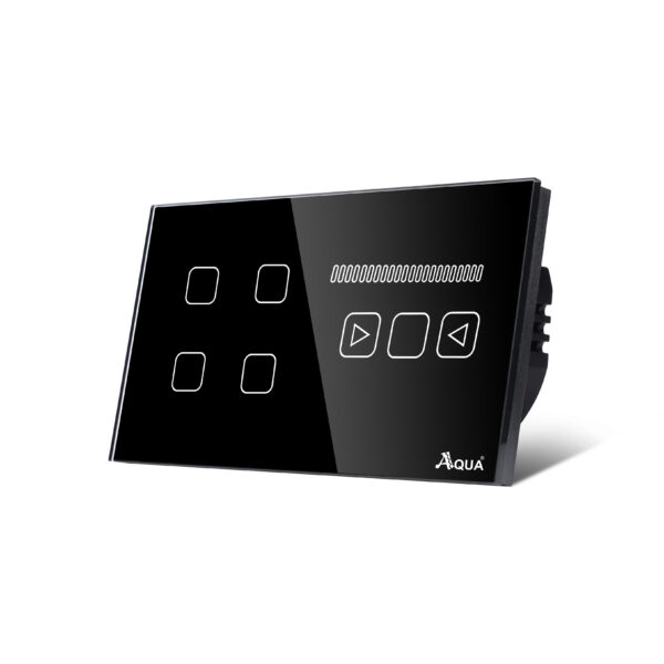 Glass Wifi Smart 4 Gang Switch Plus Fan Dimmer Black