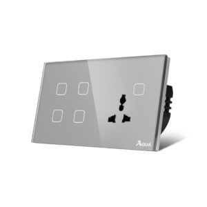 Glass Wifi Smart 4 Gang Switch Plus Multi Socket Grey