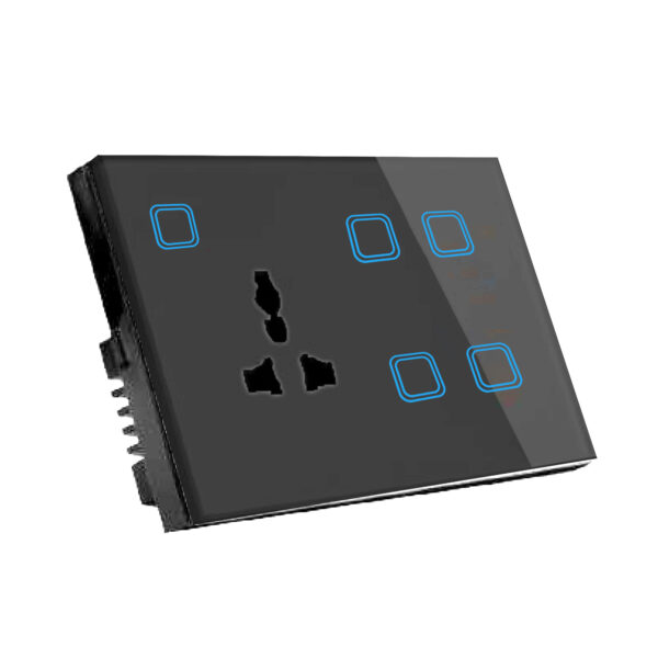 Glass Wifi Smart 4 Gang Switch Plus Multi Socket Grey