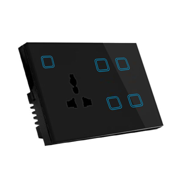 Glass Wifi Smart 4 Gang Switch Plus Multi Socket Black