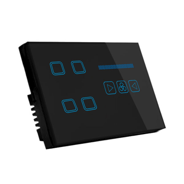 Glass Wifi Smart 4 Gang Switch Plus Fan Dimmer Black