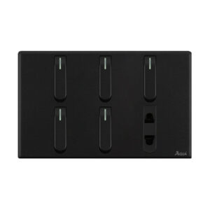 AQUA NEO SUPER BLACK 5 GANG SWITCH + 1 SOCKET