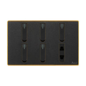 AQUA NEO ACRYLIC BLACK 5 GANG SWITCH + 1 SOCKET