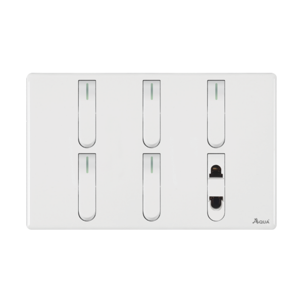 AQUA NEO SUPER WHITE 5 GANG SWITCH + 1 SOCKET