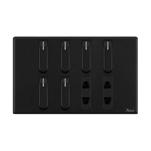 AQUA NEO SUPER BLACK 6 GANG SWITCH + 2 SOCKET