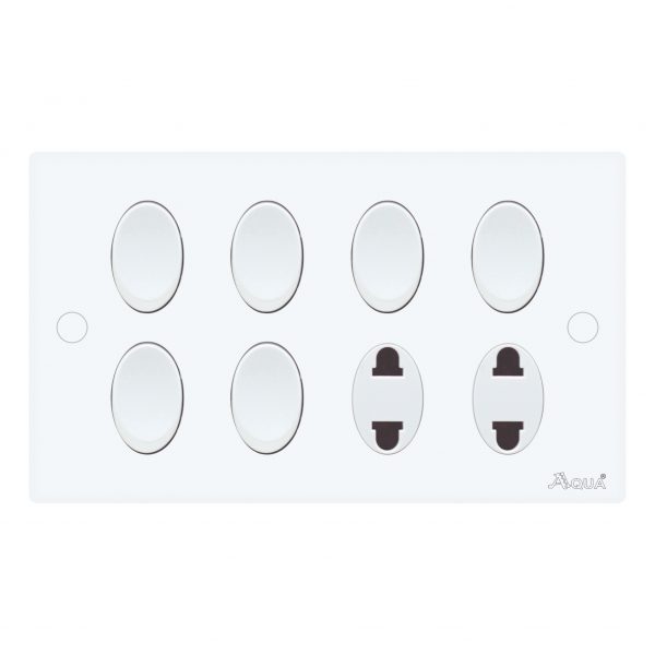 AQUA DYNASTY 6 GANG SWITCH PLUS 2 SOCKET