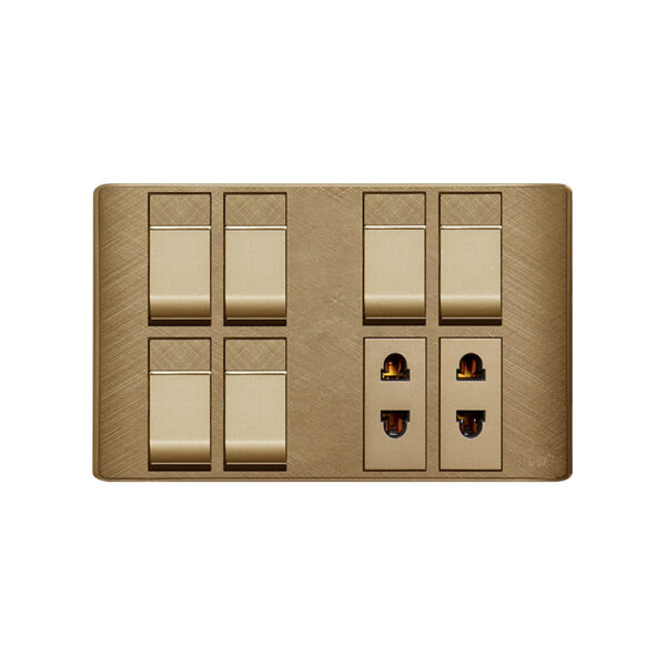 AQUA PINE GOLD 6 GANG SWITCH + 2 SOCKET
