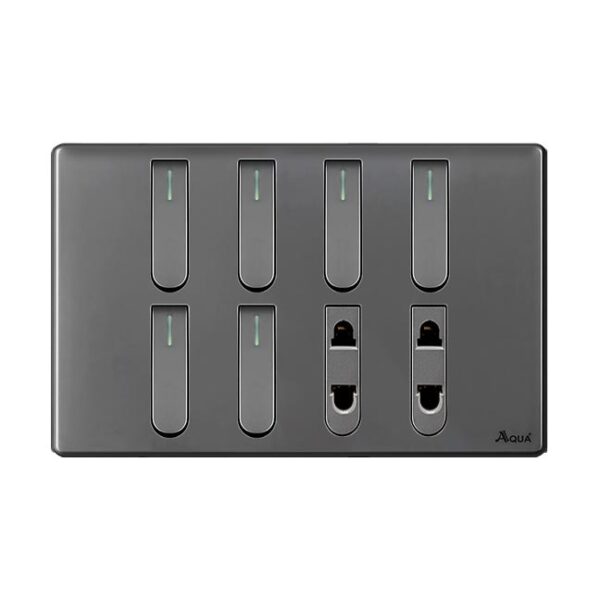 AQUA NEO SUPER GREY 6 GANG SWITCH + 2 SOCKET