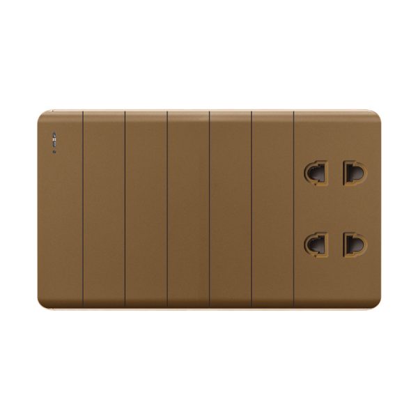 Aqua Elegance Brown 6 Gang Switch Plus 2 Sockets