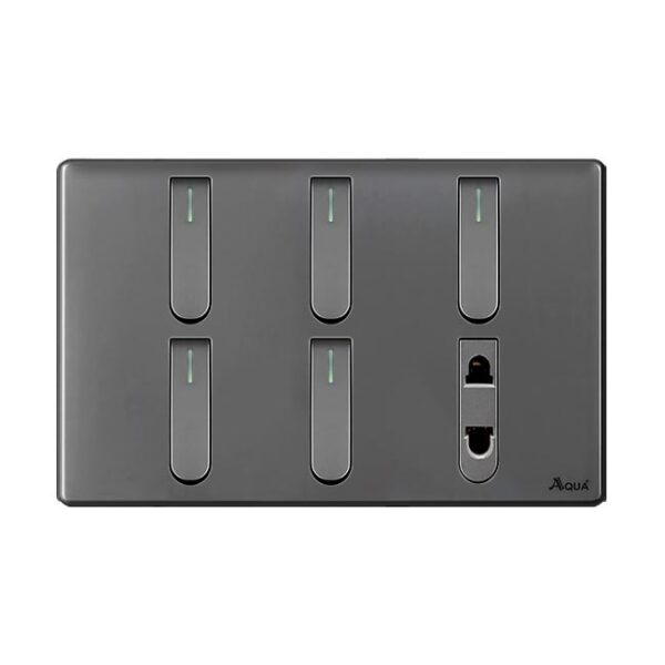 AQUA NEO SUPER GREY 5 GANG SWITCH + 1 SOCKET