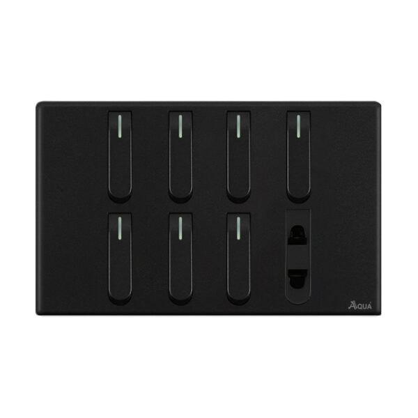 AQUA NEO SUPER BLACK 7 GANG SWITCH + 1 SOCKET