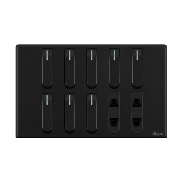 AQUA NEO SUPER BLACK 8 GANG SWITCH + 2 SOCKET