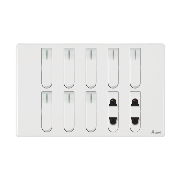 AQUA NEO SUPER WHITE 8 GANG SWITCH + 2 SOCKET