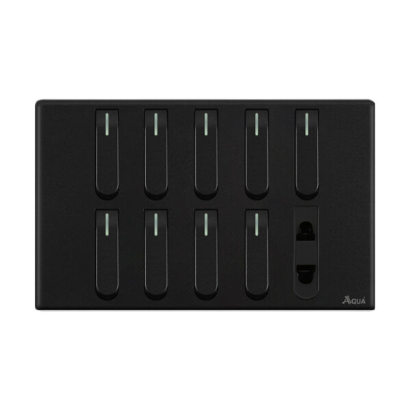 AQUA NEO SUPER BLACK 9 GANG SWITCH + 1 SOCKET