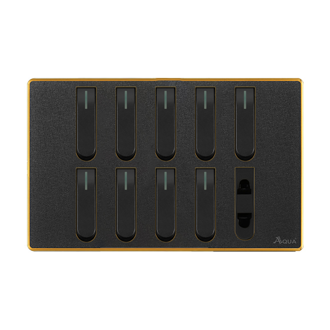 AQUA NEO ACRYLIC BLACK 9 GANG SWITCH + 1 SOCKET