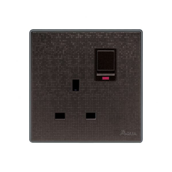 Aqua Icon Brown 13 AMP Flat Socket Plus Switch