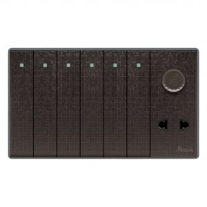 Aqua Icon Brown 6 Gang Switch Plus 1 Socket Plus 1 Dimmer