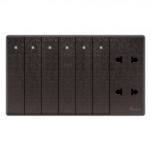 Aqua Icon Brown 6 Gang Switch Plus 2 Sockets