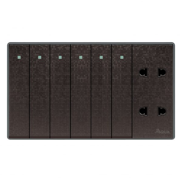 Aqua Icon Brown 6 Gang Switch Plus 2 Sockets