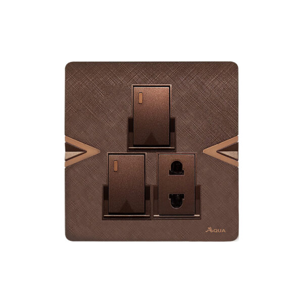 AQUA ARROW BROWN 2 GANG SWITCH + 1 SOCKET