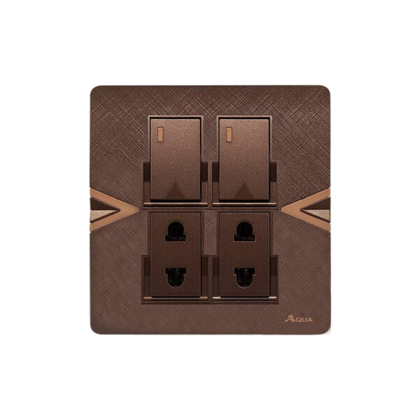 AQUA ARROW BROWN 2 GANG SWITCH + 2 SOCKET