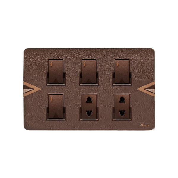 AQUA ARROW BROWN 4 GANG SWITCH + 2 SOCKET