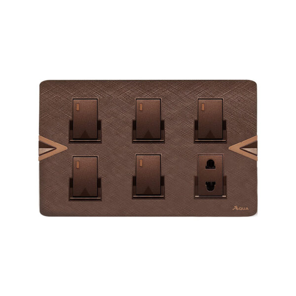 AQUA ARROW BROWN 5 GANG SWITCH + 1 SOCKET