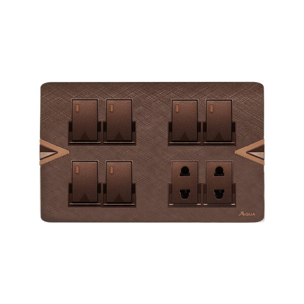 AQUA ARROW BROWN 6 GANG SWITCH + 2 SOCKET