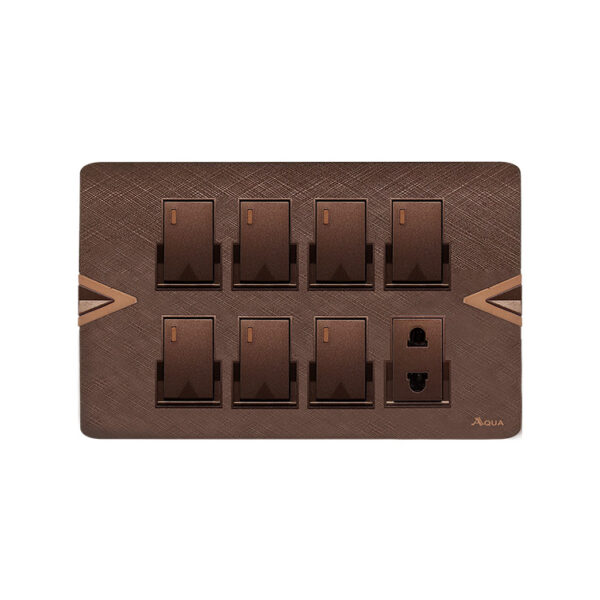 AQUA ARROW BROWN 7 GANG SWITCH + 1 SOCKET