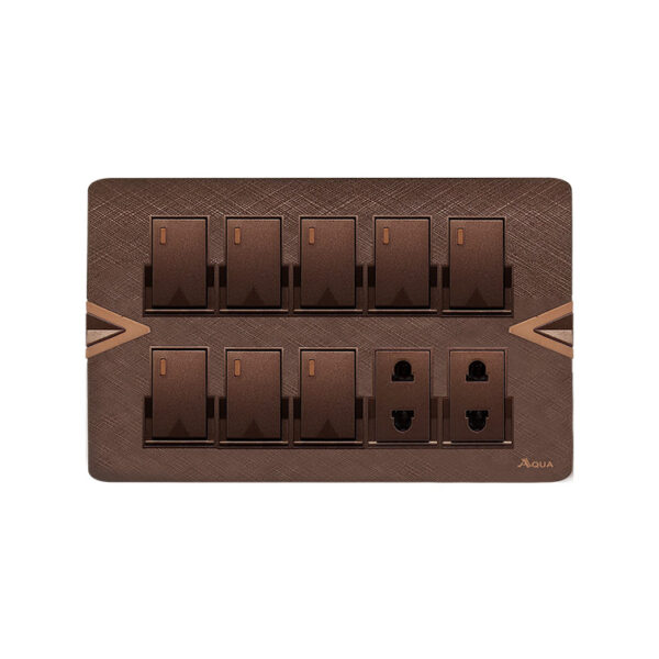 AQUA ARROW BROWN 8 GANG SWITCH + 2 SOCKET
