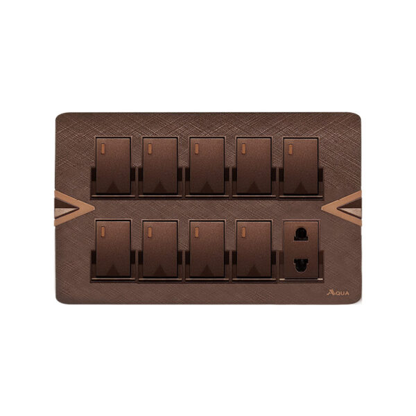 AQUA ARROW BROWN 9 GANG SWITCH + 1 SOCKET