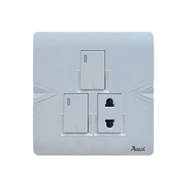 AQUA ARROW WHITE 2 GANG SWITCH + 1 SOCKET