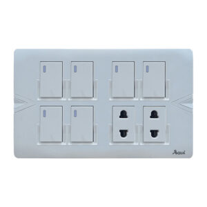 AQUA ARROW WHITE 6 GANG SWITCH + 2 SOCKET