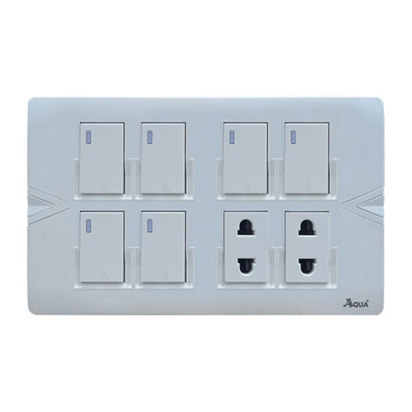 AQUA ARROW WHITE 6 GANG SWITCH + 2 SOCKET