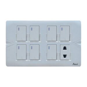 AQUA ARROW WHITE 7 GANG SWITCH + 1 SOCKET