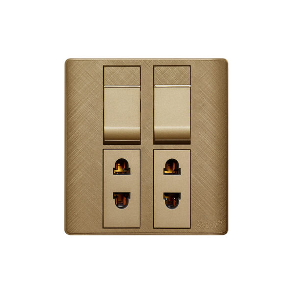 AQUA PINE GOLD 2 GANG SWITCH + 2 SOCKET