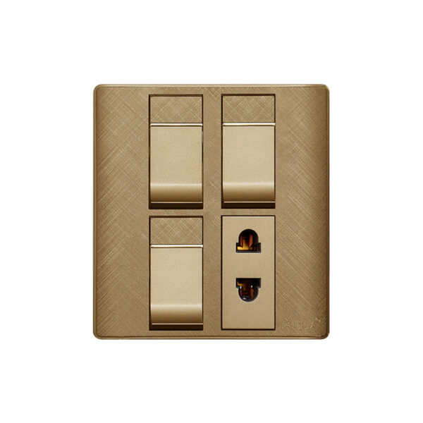 AQUA PINE GOLD 3 GANG SWITCH + 1 SOCKET