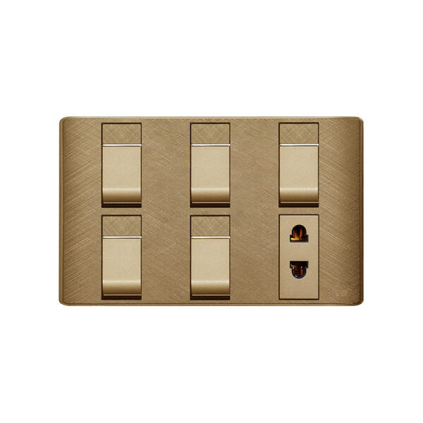 AQUA PINE GOLD 5 GANG SWITCH + 1 SOCKET