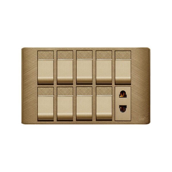 AQUA PINE GOLD 9 GANG SWITCH + 1 SOCKET