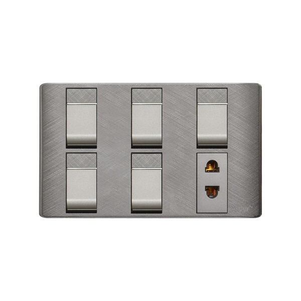 AQUA PINE GREY 5 GANG SWITCH + 1 SOCKET