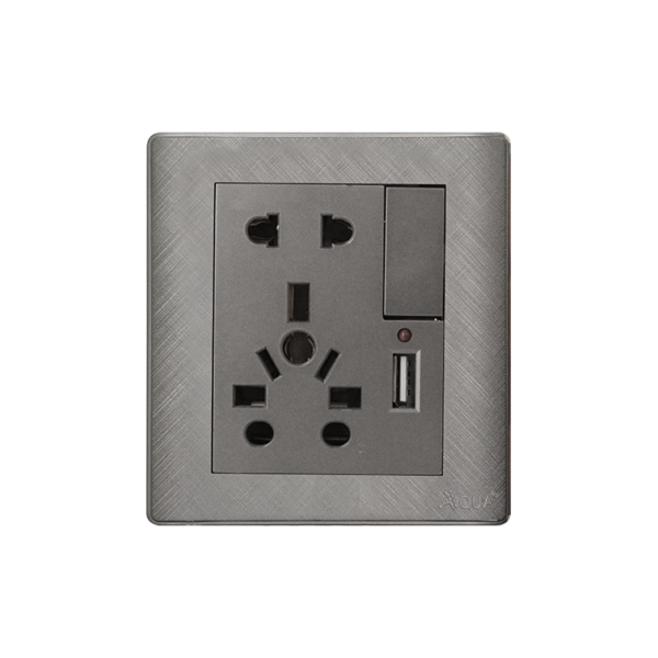 AQUA PINE GREY UNIVERSAL SOCKET + USB CHARGER