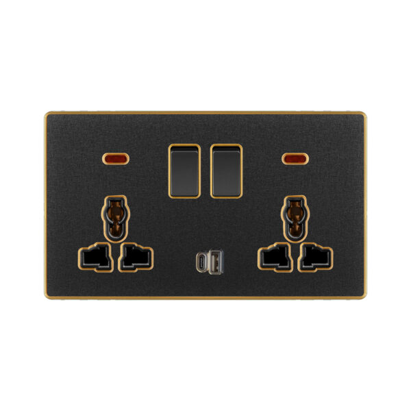 Aqua Xtreme Black Double Multi Function Socket + USB + Type-C