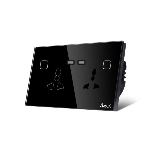 Glass Wifi Smart Double Multi Socket Plus Dual USB Black